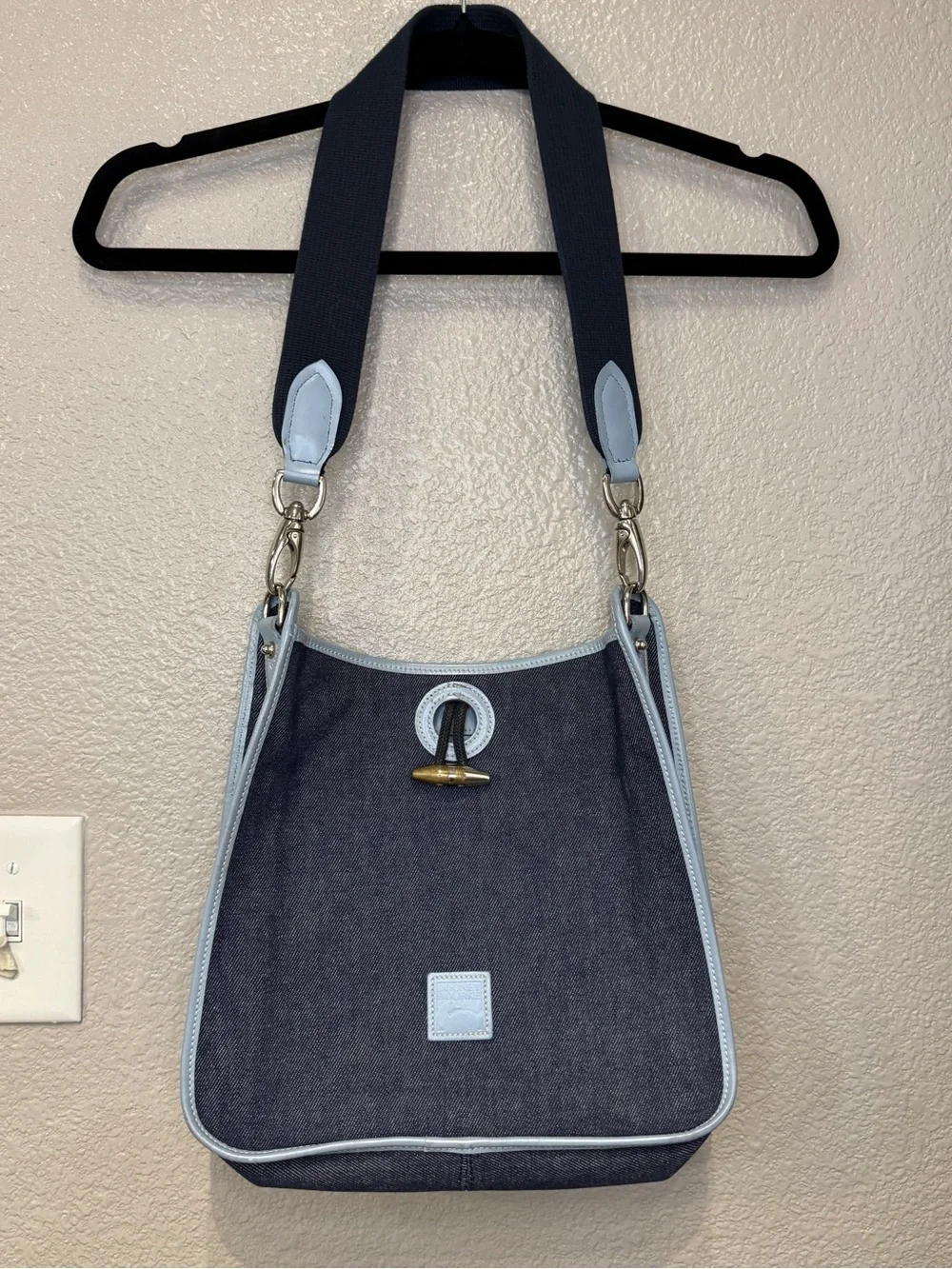 Vintage 2000 Dooney & Bourke Tall Slim Feedbag Denim Shoulder Bag Y2K